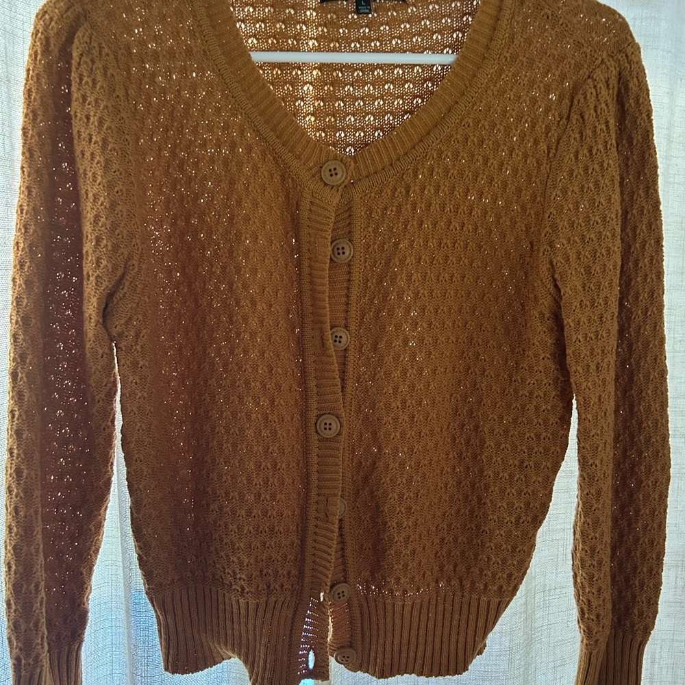 Elegant Tan/Rust Button-Up Cardigan